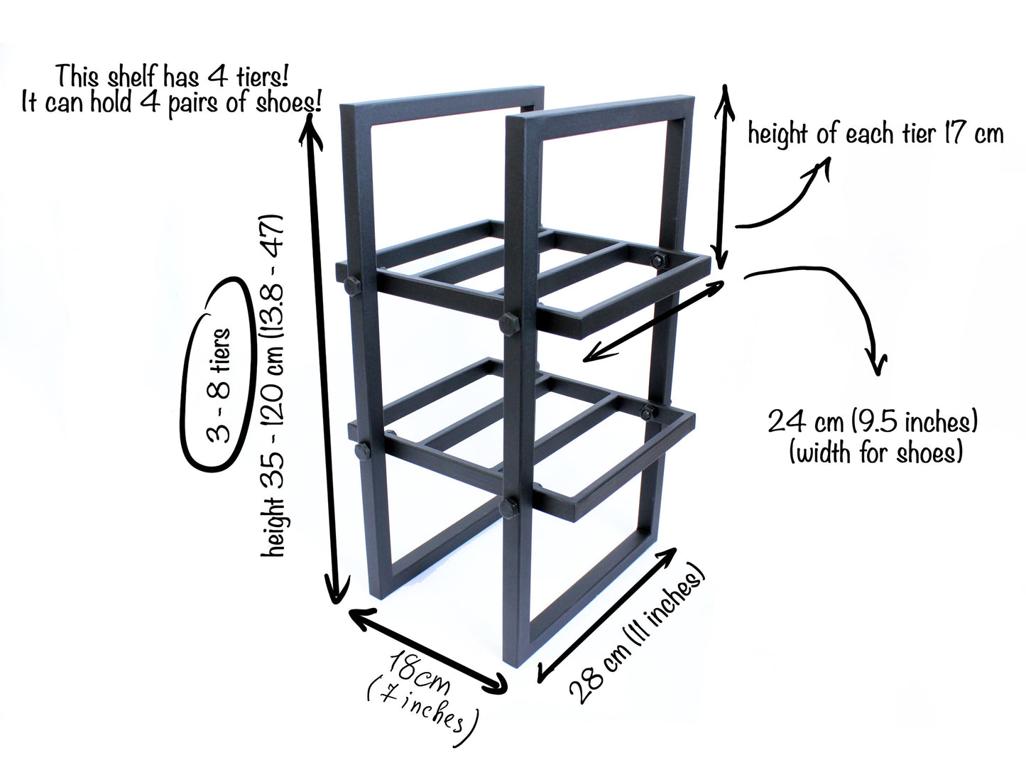 Verticle floor shoe rack 4 tier - "Portative"