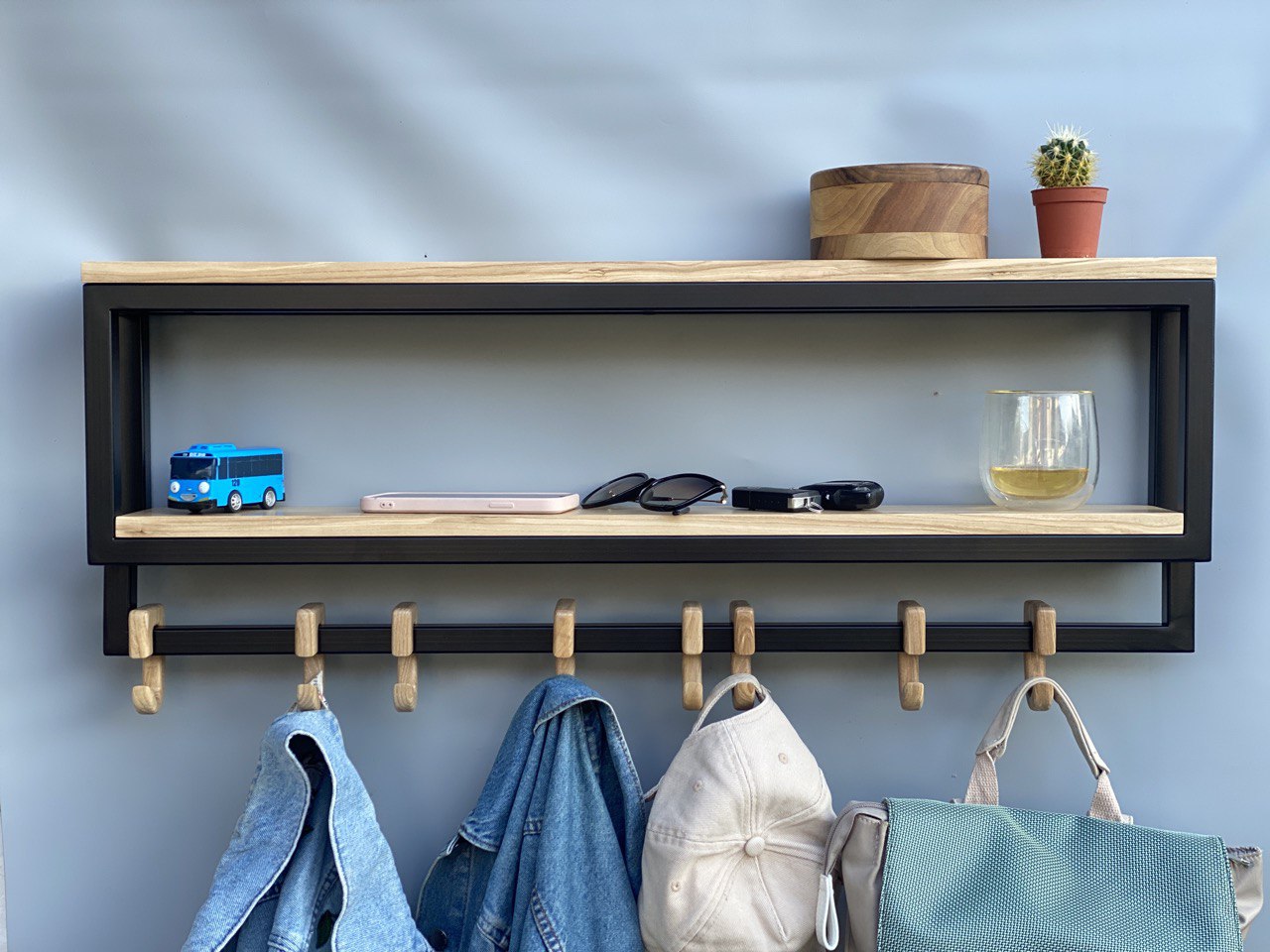 wall shelf with hooks