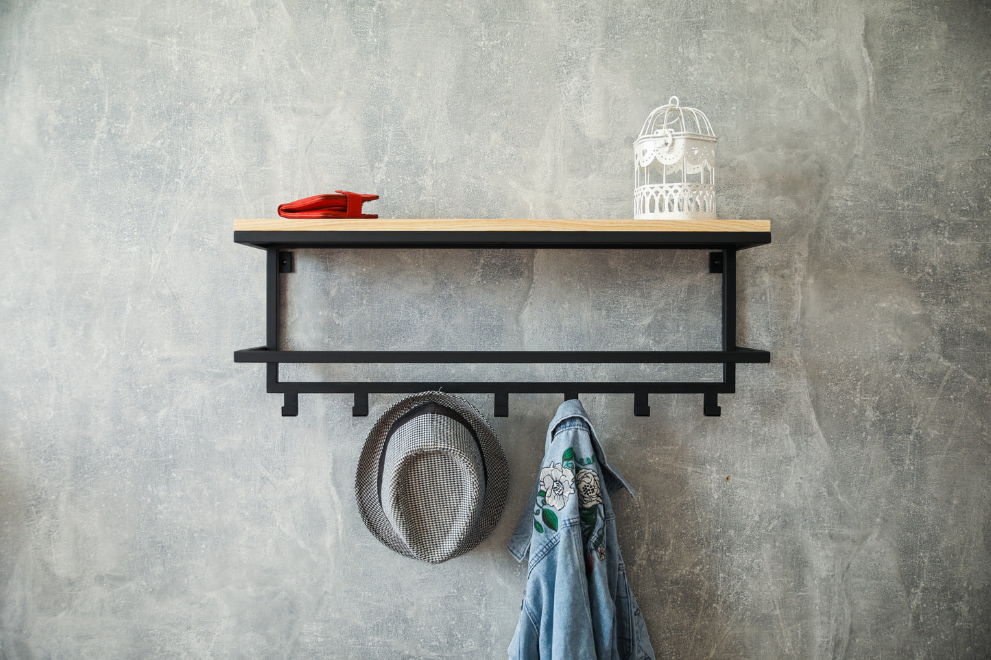 Hallway shelf with hooks 70x20x26.5 cm - "HomeHook"