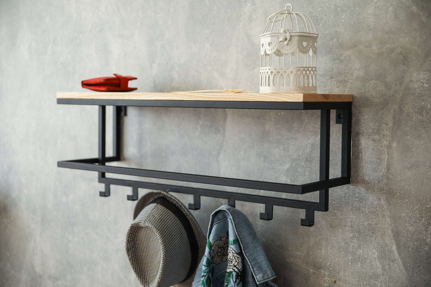 Hallway shelf with hooks 70x20x26.5 cm - "HomeHook"