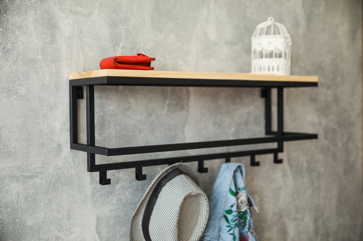 Hallway shelf with hooks 70x20x26.5 cm - "HomeHook"