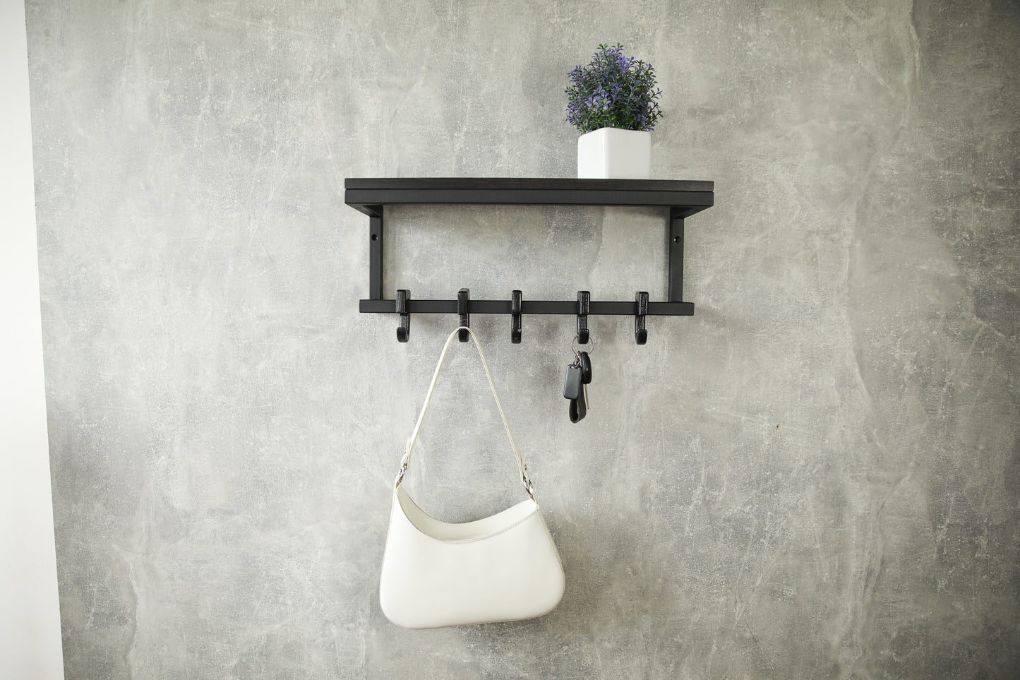 Entryway shelf with wooden hooks 60x17x20 cm - Superl