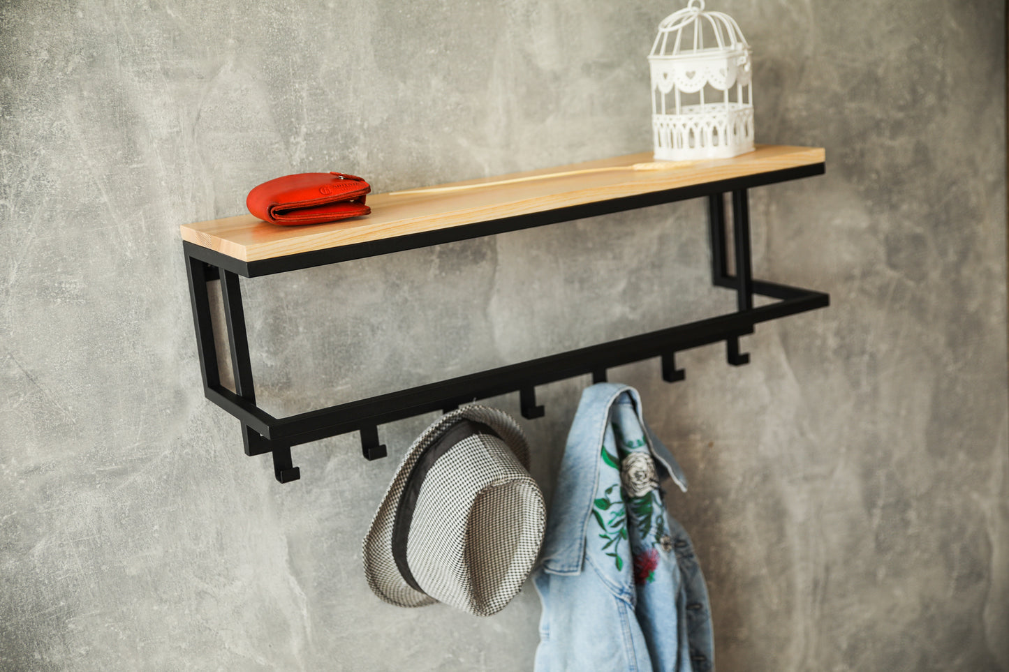 Hallway shelf with hooks 70x20x26.5 cm - "HomeHook"