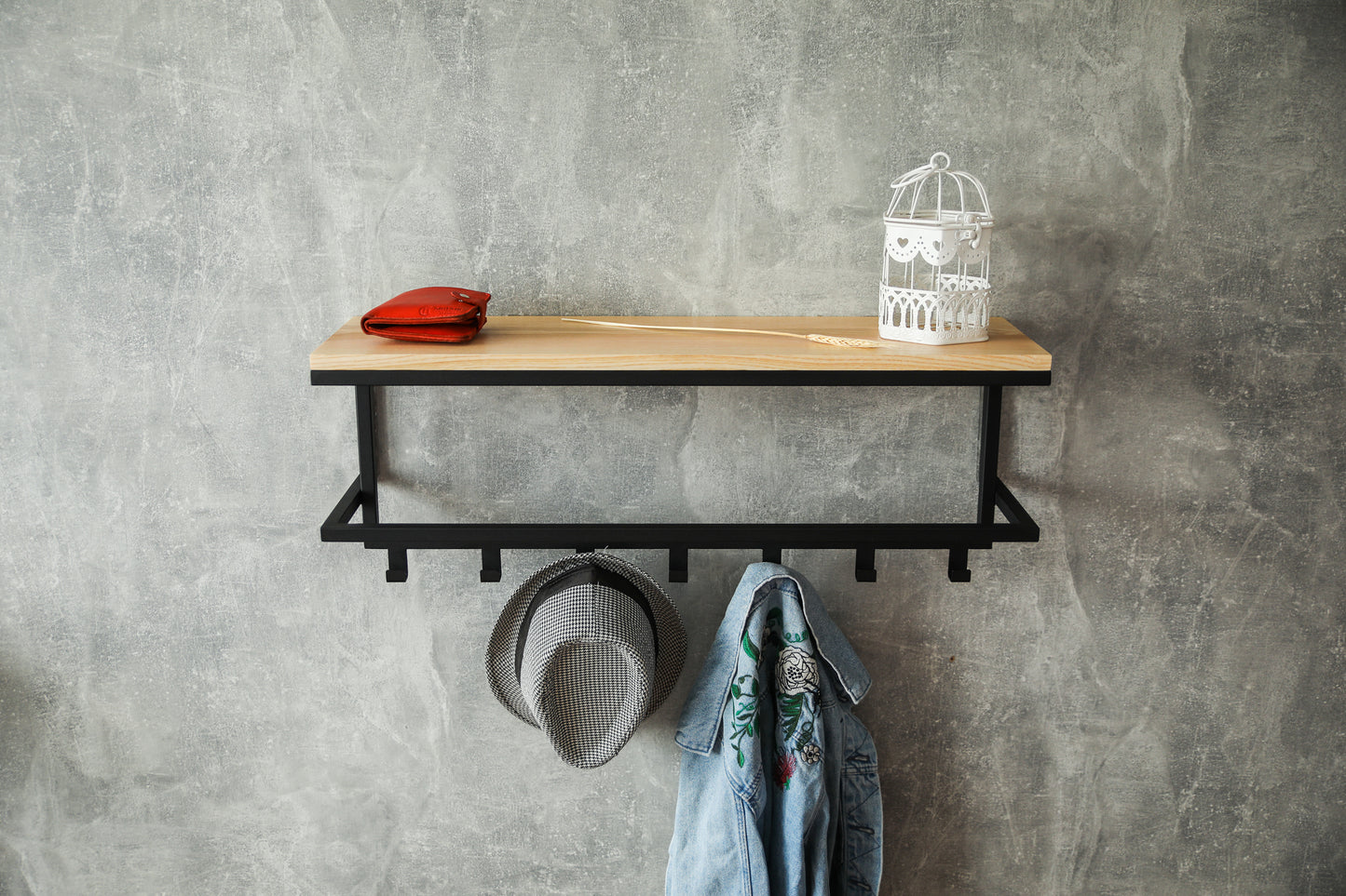 Hallway shelf with hooks 70x20x26.5 cm - "HomeHook"