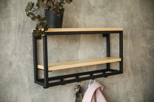 Metal wood shelf with hooks 50x12x29.5 cm - "Multishelf"