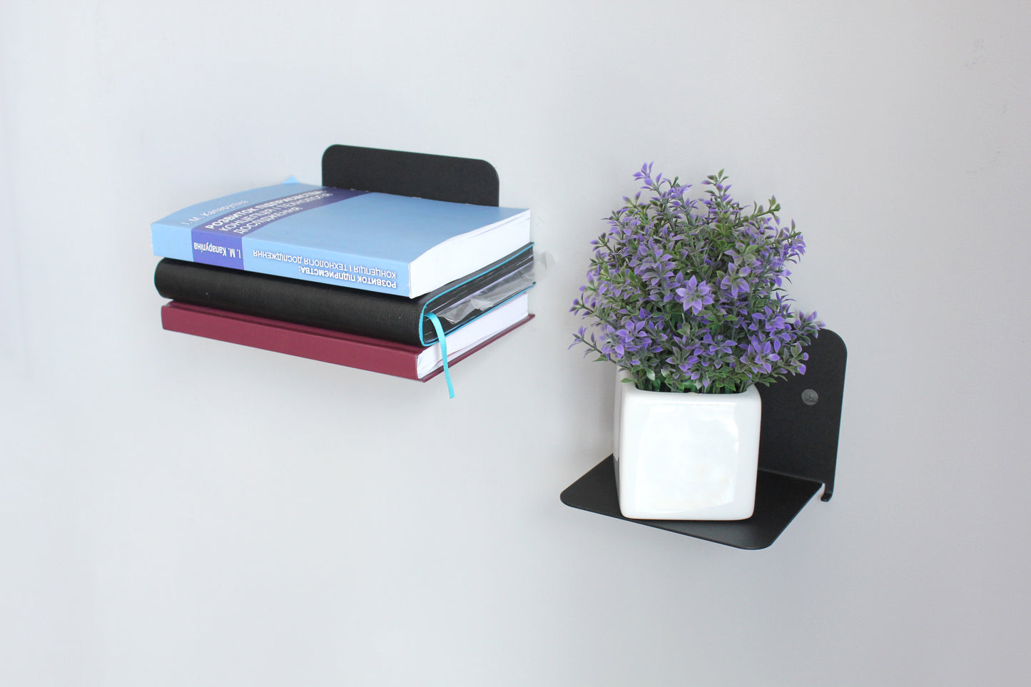 Set 2 metal wall bookshelves 15x11x11 cm - "Invisible"