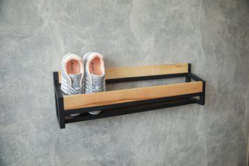Настінна полиця для взуття "FootFix" 40 см, 40х13х20 см, метал: чорний, дерево: білий (ML-75.2) ML-75 фото